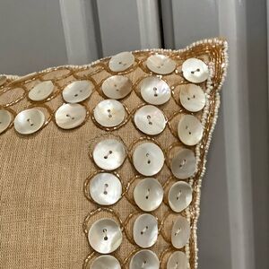 Vintage LEILA’S Linen Inc. Elegant Tan and Cream Decorative Pillow 16 x 16